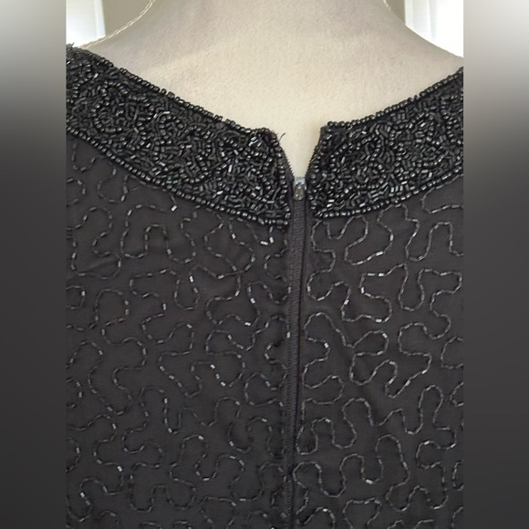 Lawrence Kager 100% Silk Embellished Sequined Dress  Back Slit Sz M Demure - Picture 8 of 15